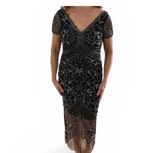 Beaded Black V-Neck Evening Dress